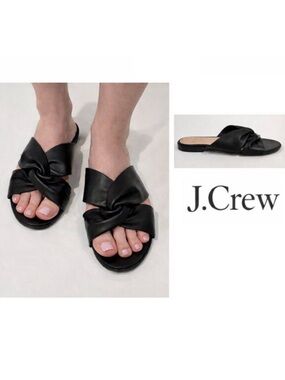 J.Crew Leather Knotted Slide Sandals Black Slip-On Flat Size 9 Minimal Chic